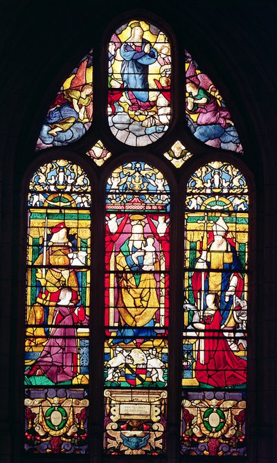 Window depicting the Virgin and Child surrounded by St. Adrian, St. Romain and the donors, 1510 by Arnoult de Nimegue
